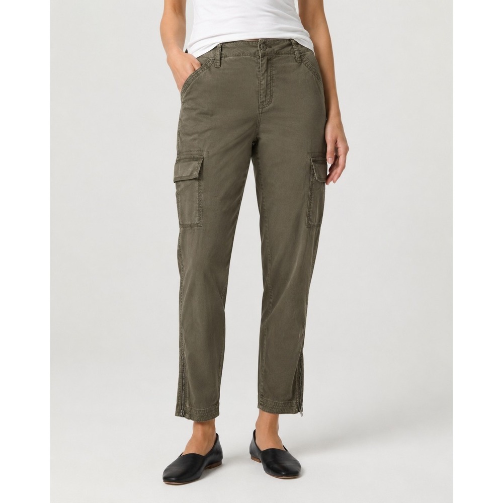 Eileen Fisher Womens Size 12 Green Tapered Leg Cargo Pants Cotton Casual Outdoor